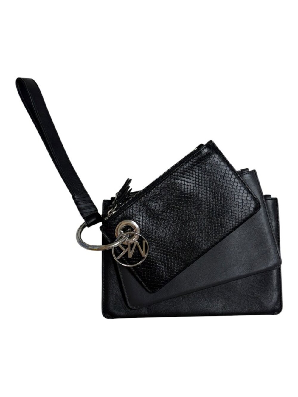 Michael Kors Black Leather Trio Pouch Wristlet